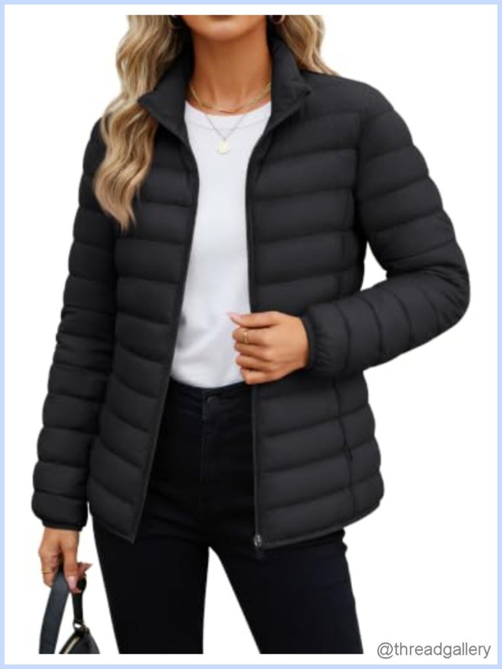 Quilted Puffer Jacket Nylon Lightweight Padded Coat